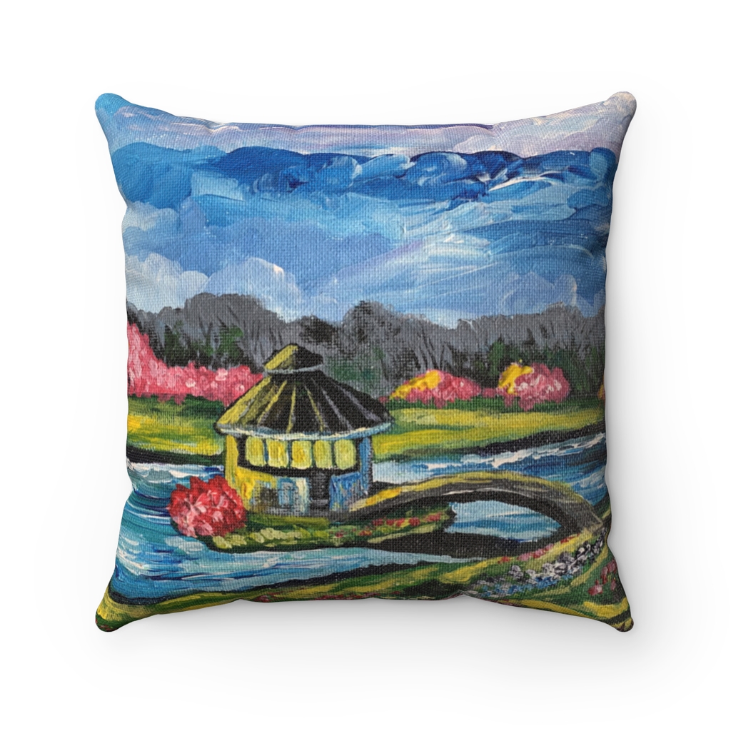 Spun Polyester Square Pillow "Spring in Byron Lake Park"