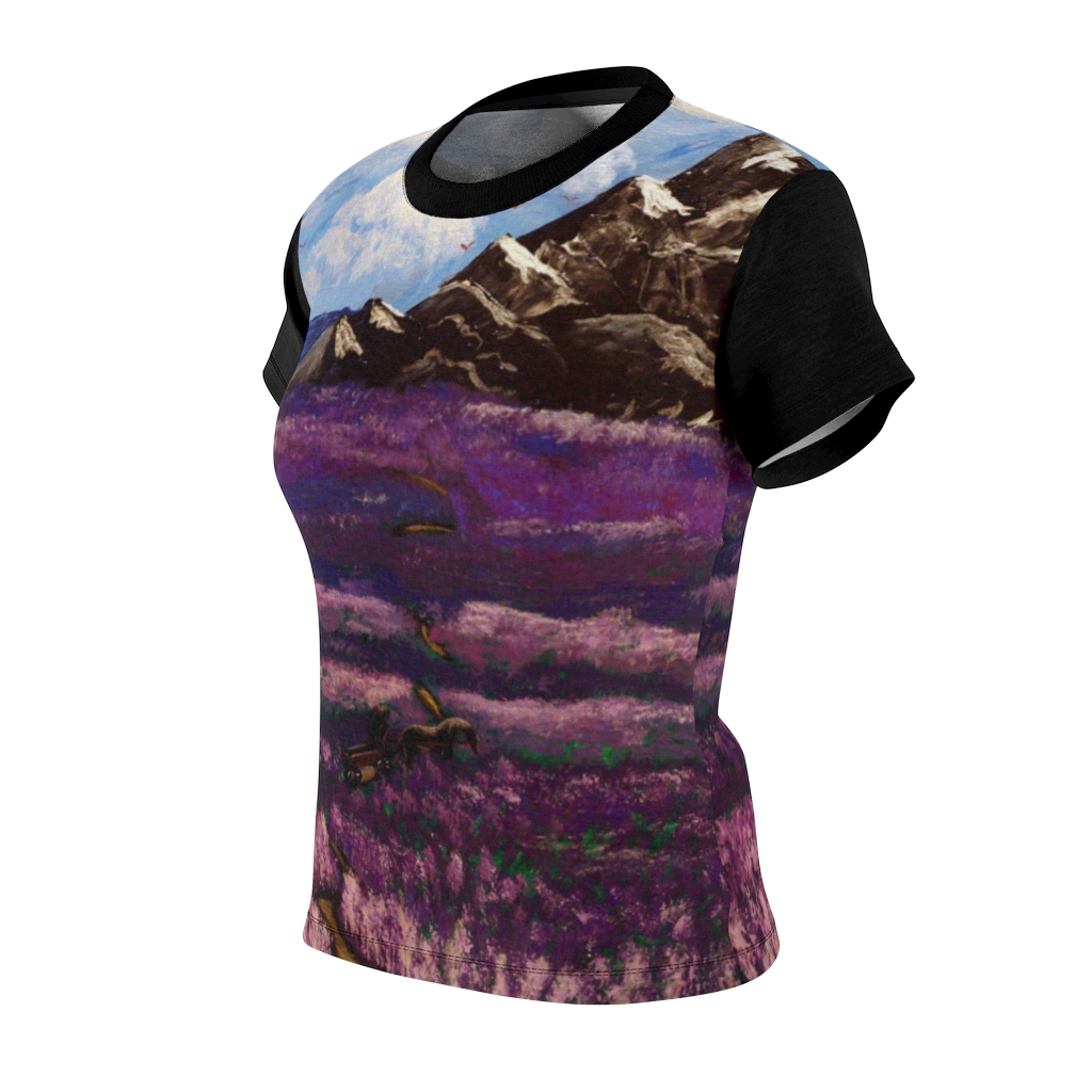Women's AOP Cut & Sew Tee "Crossing the lavender valley" by Nadia Nevala - Image 3