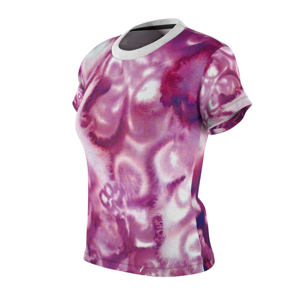 Women's AOP Cut & Sew Tee Pink washed pattern by Nadia Nevala - Image 3