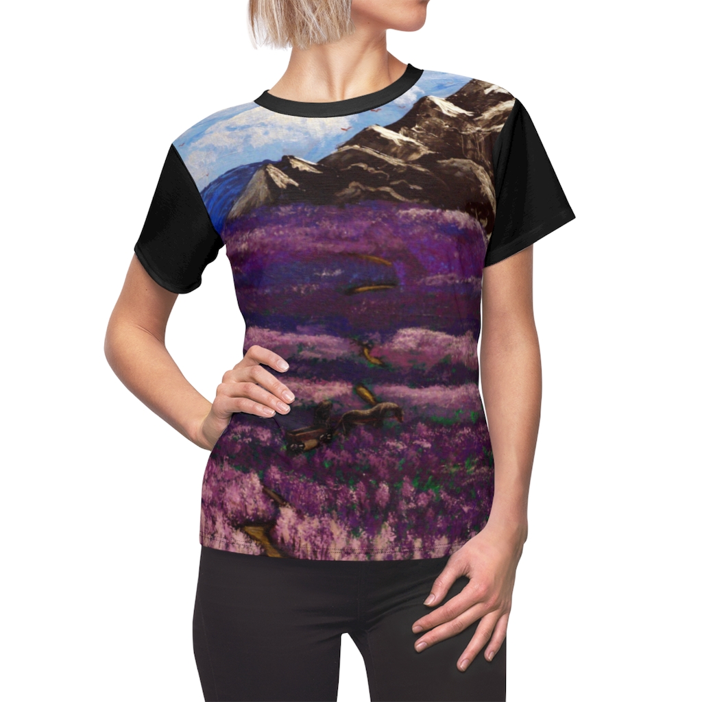 Women's AOP Cut & Sew Tee "Crossing the lavender valley" by Nadia Nevala - Image 5