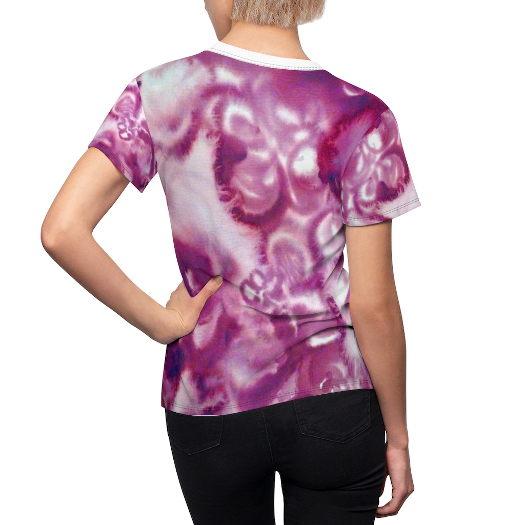 Women's AOP Cut & Sew Tee Pink washed pattern by Nadia Nevala - Image 6