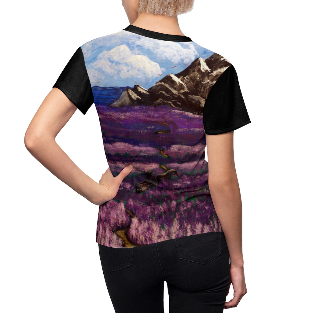 Women's AOP Cut & Sew Tee "Crossing the lavender valley" by Nadia Nevala - Image 6