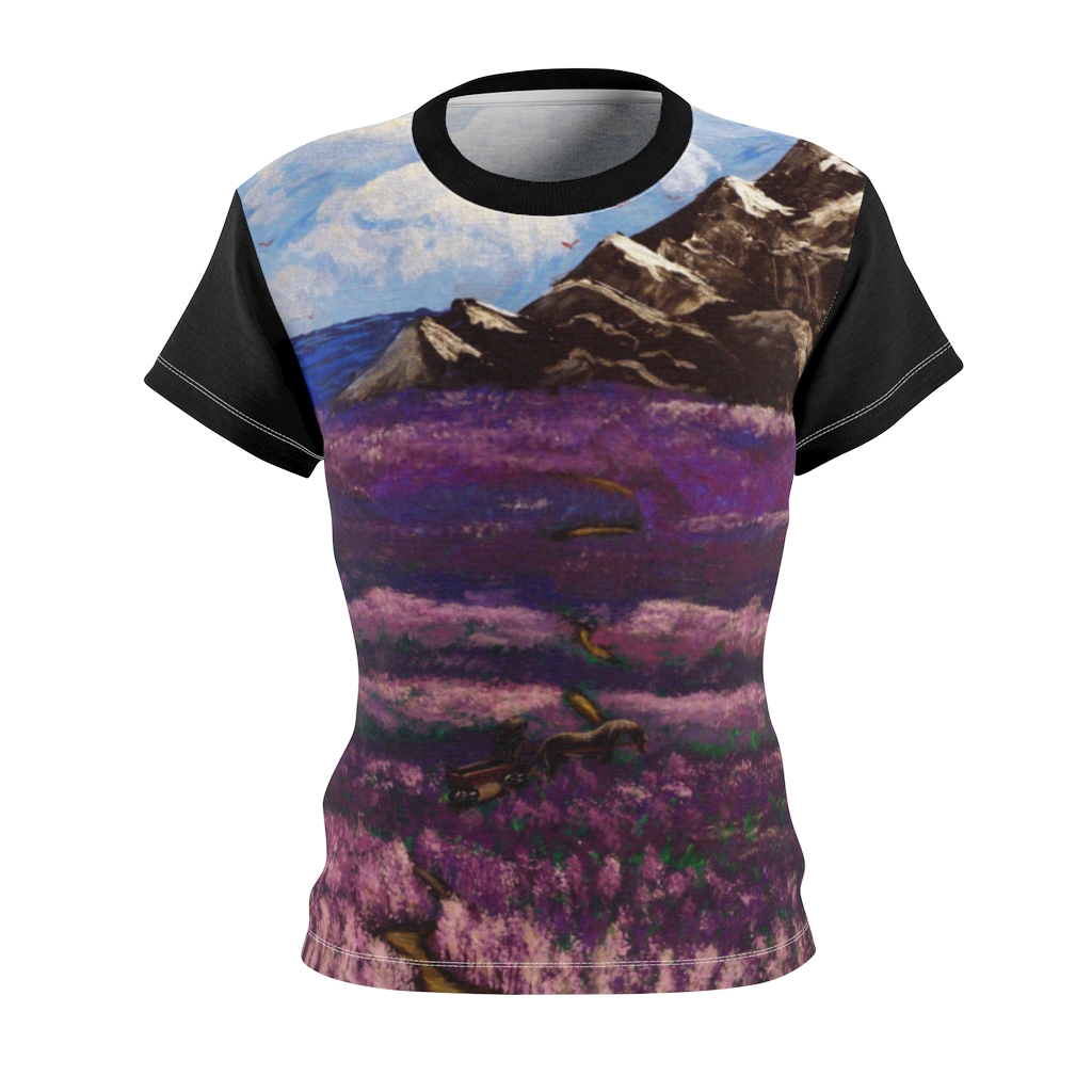 Women's AOP Cut & Sew Tee "Crossing the lavender valley" by Nadia Nevala - Image 8