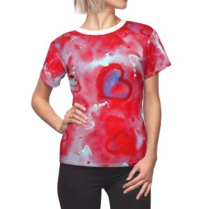 Women's AOP Cut & Sew Tee Pink pattern heart by Nadia Nevala
