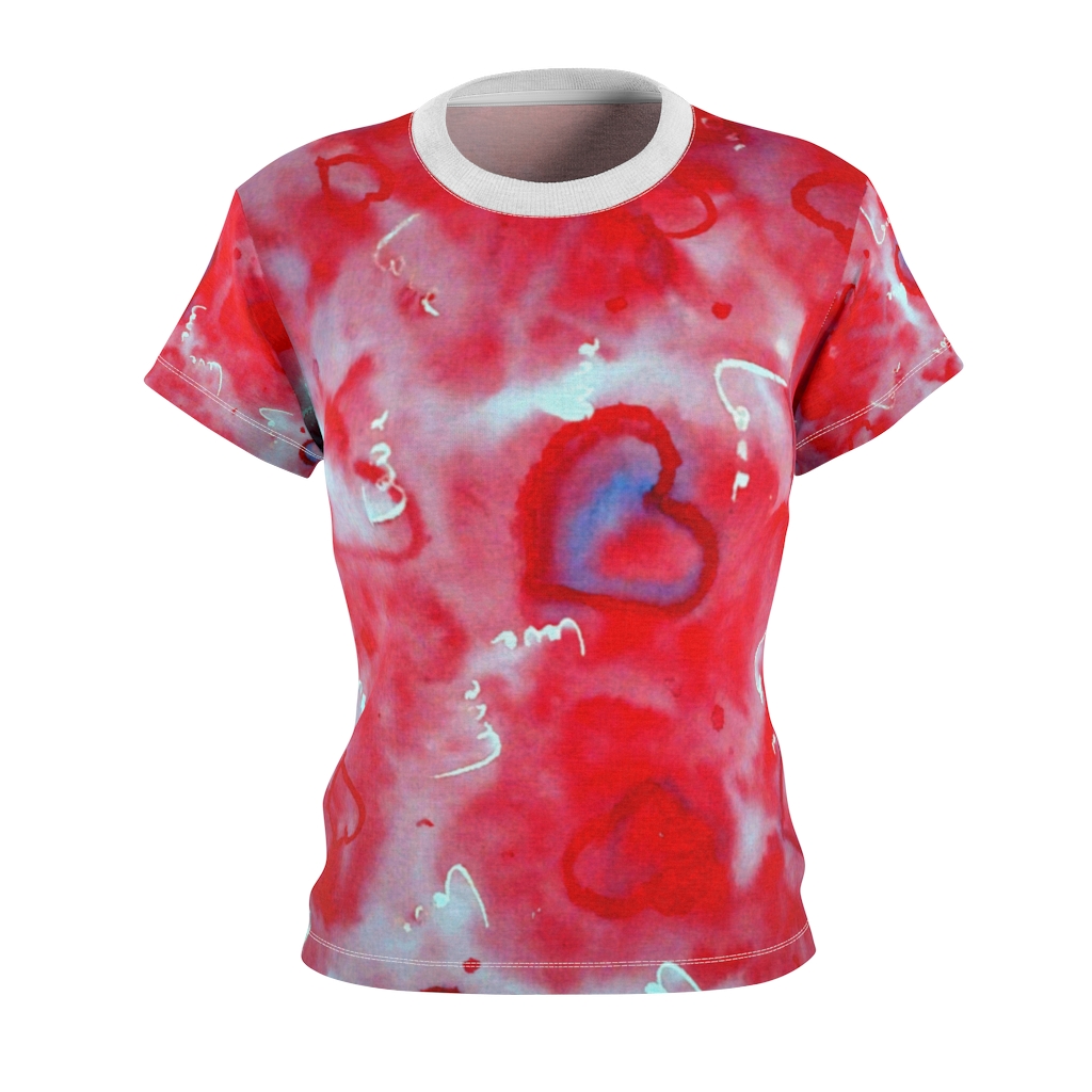 Women's AOP Cut & Sew Tee Pink pattern heart by Nadia Nevala - Image 2