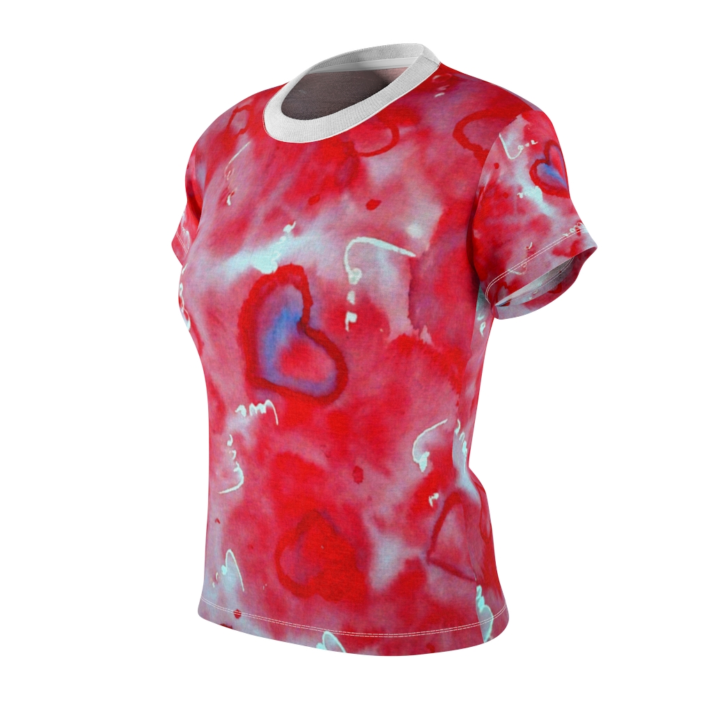 Women's AOP Cut & Sew Tee Pink pattern heart by Nadia Nevala - Image 4