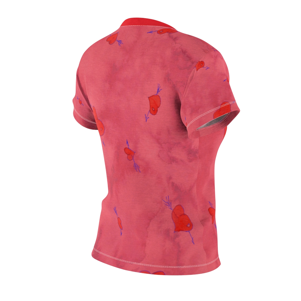Women's AOP Cut & Sew Tee Pink pattern hearts with arrows by Nadia Nevala - Image 4