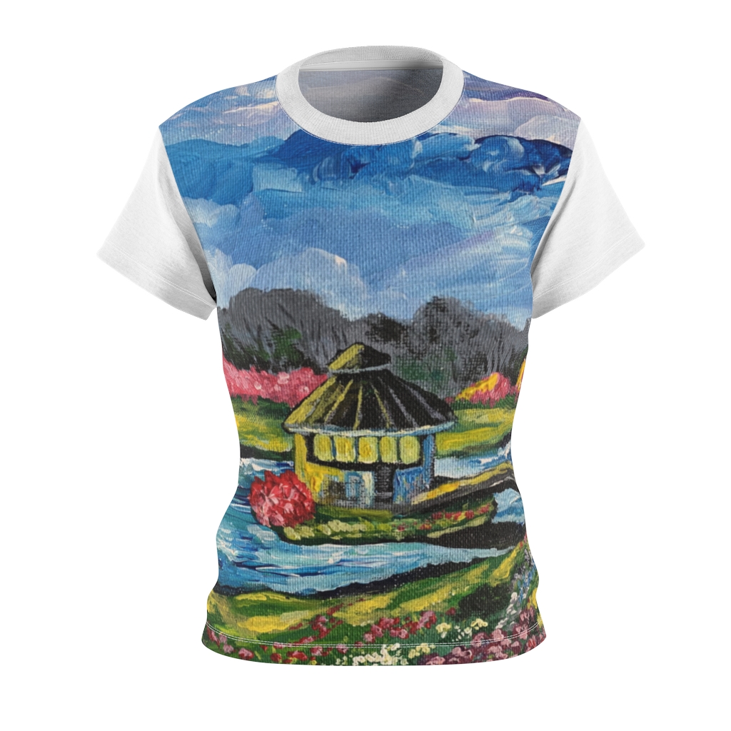 Women's AOP Cut & Sew Tee "Spring in the Byron Lake park" by Nadia Nevala - Image 2