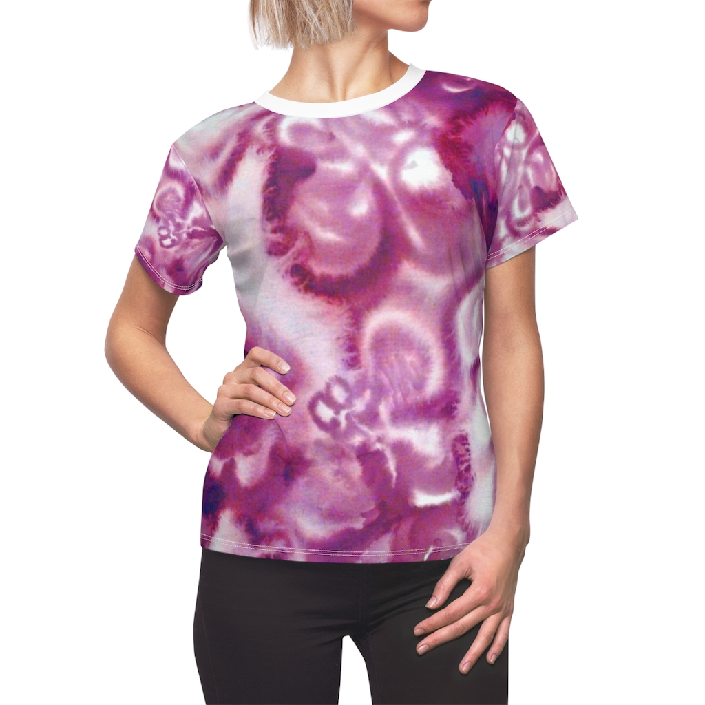 Women's AOP Cut & Sew Tee Pink washed pattern by Nadia Nevala - Image 12