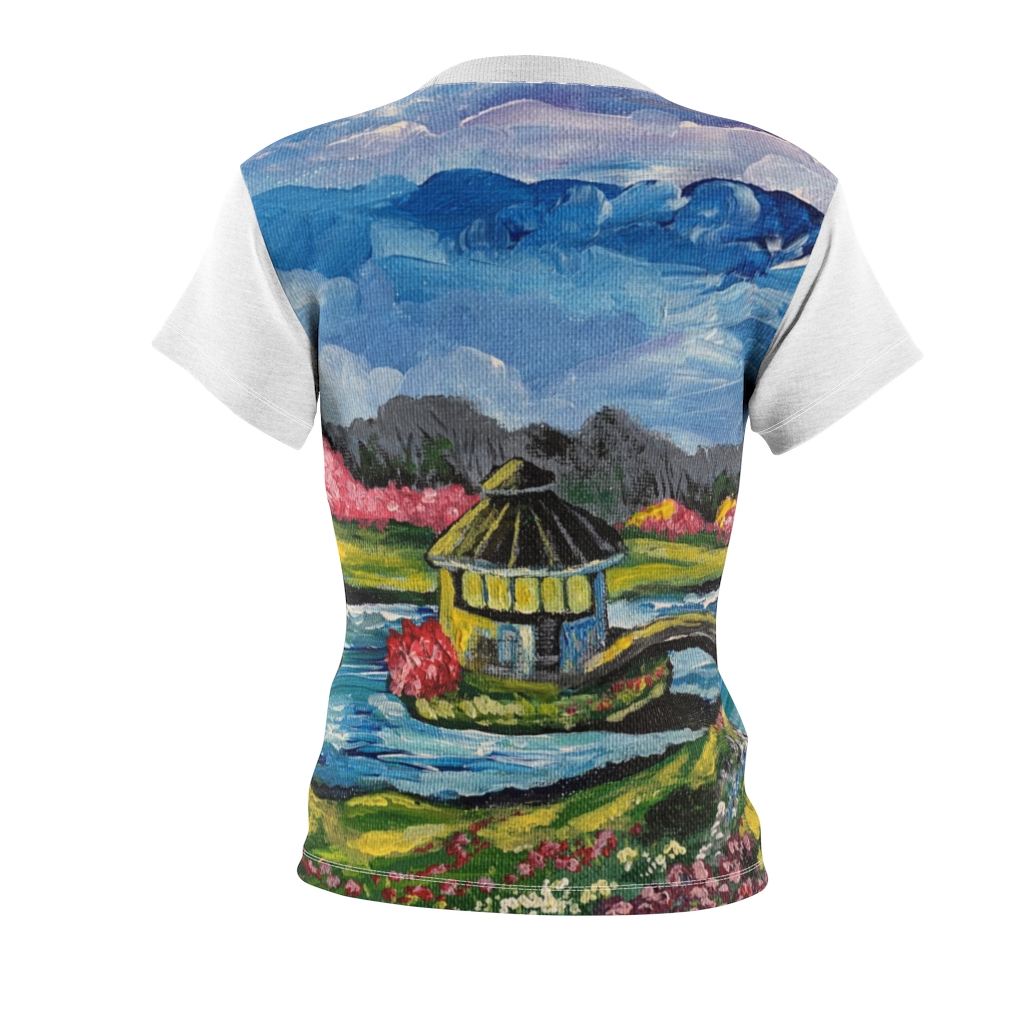 Women's AOP Cut & Sew Tee "Spring in the Byron Lake park" by Nadia Nevala - Image 3