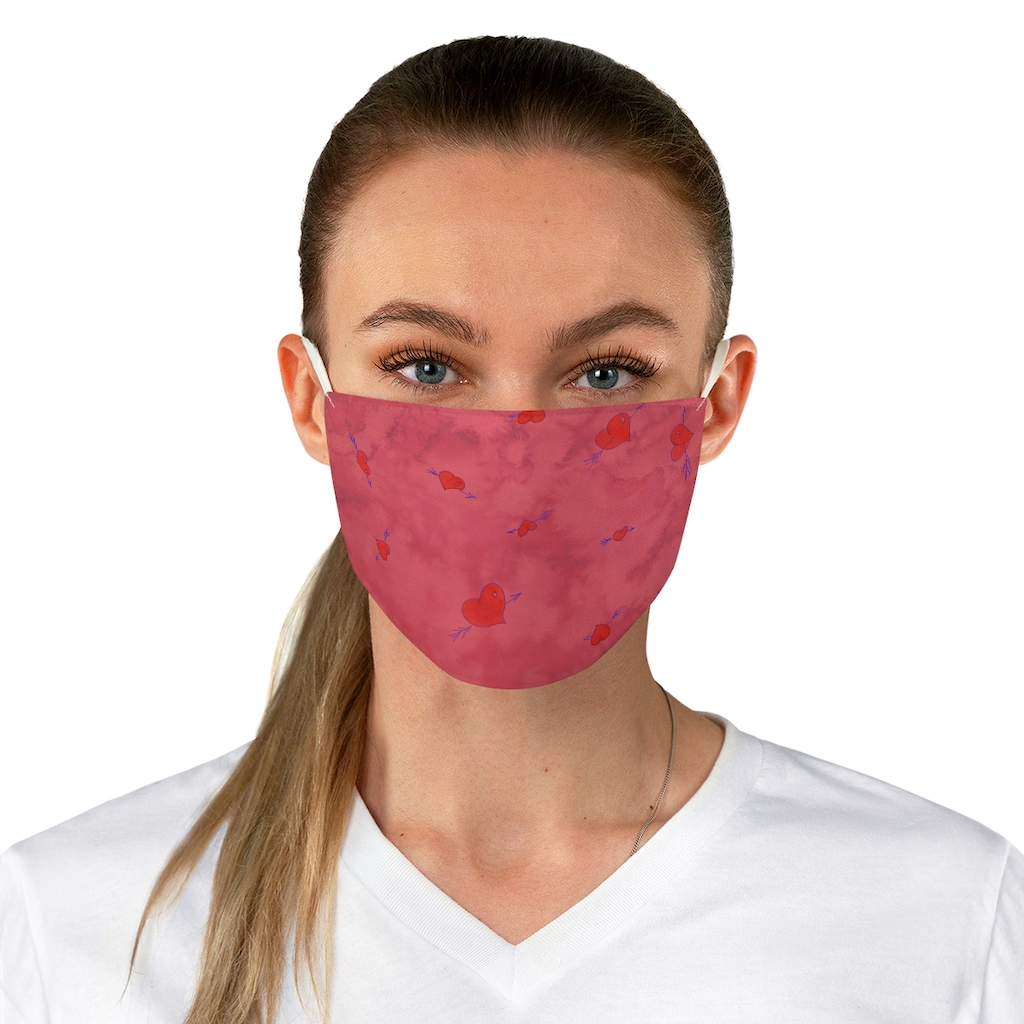 Fabric Face Mask Pink hearts and arrows by Nadia Nevala - Image 2