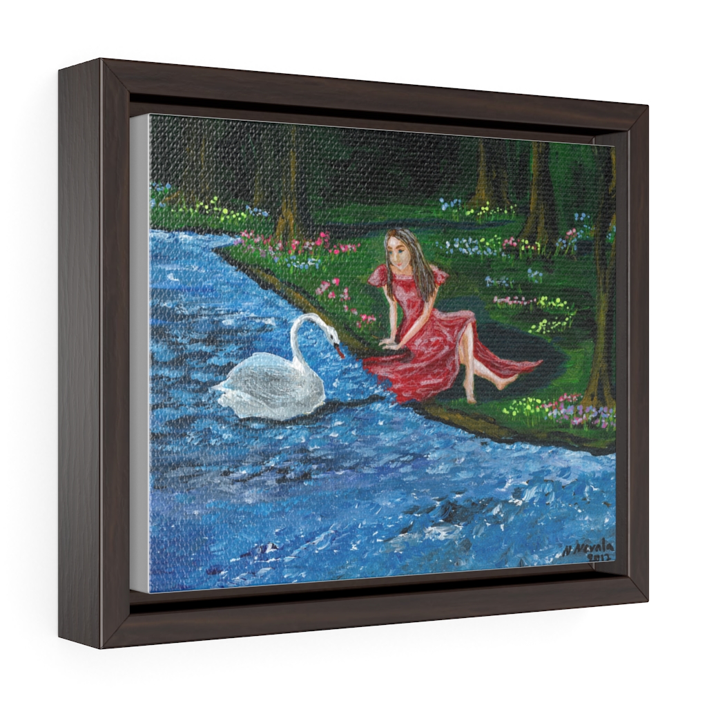 Girl and a Swan by Nadia Nevala- Horizontal Framed Premium Gallery Wrap Canvas - Image 2
