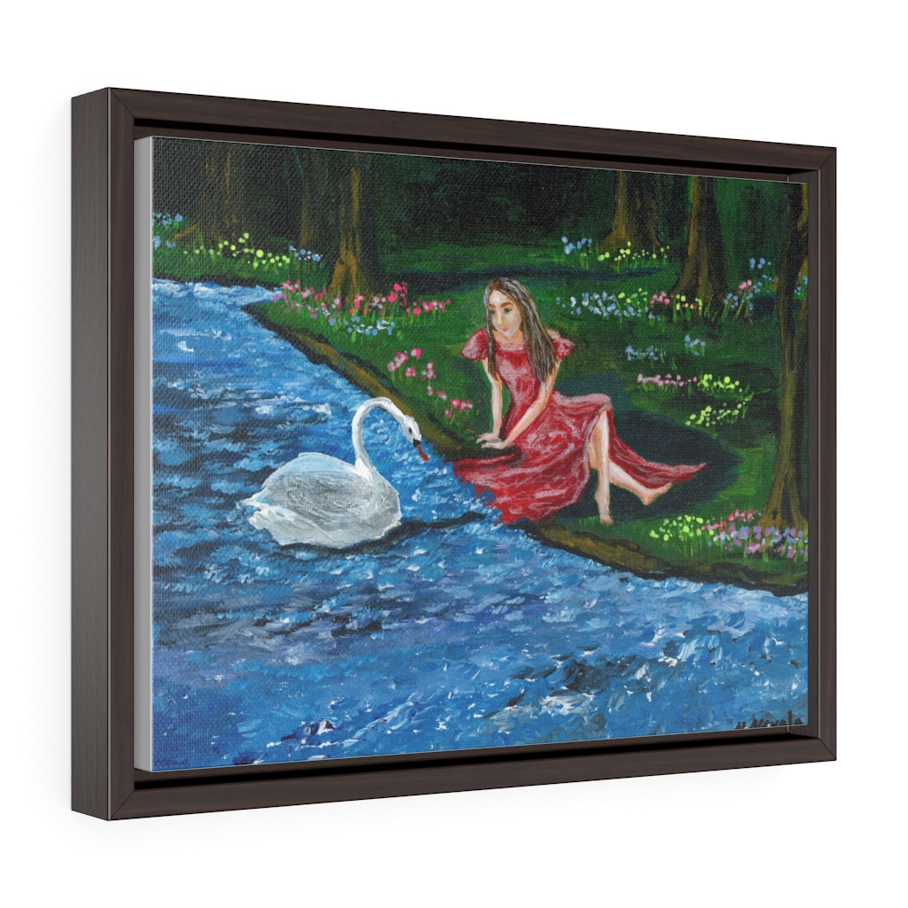 Girl and a Swan by Nadia Nevala- Horizontal Framed Premium Gallery Wrap Canvas