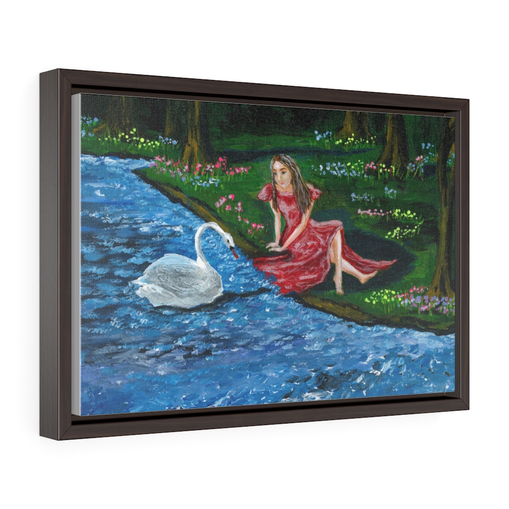 Girl and a Swan by Nadia Nevala- Horizontal Framed Premium Gallery Wrap Canvas - Image 3