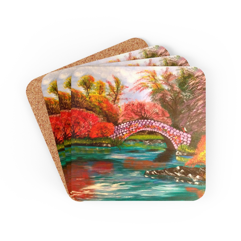 Fall in Central Park-Corkwood Coaster Set - Image 6